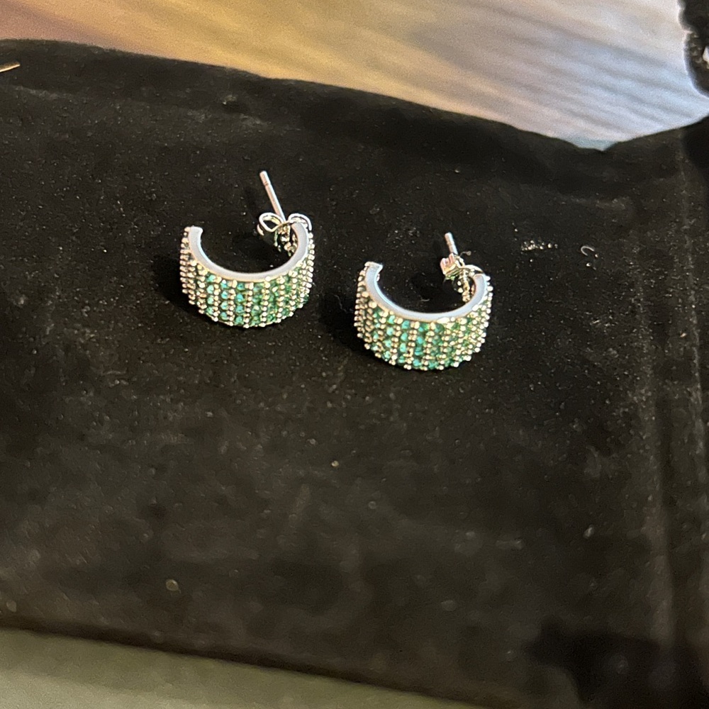 Macy's Emerald Green Silver Plated Cuff
Half Hoop Huggie Earrings